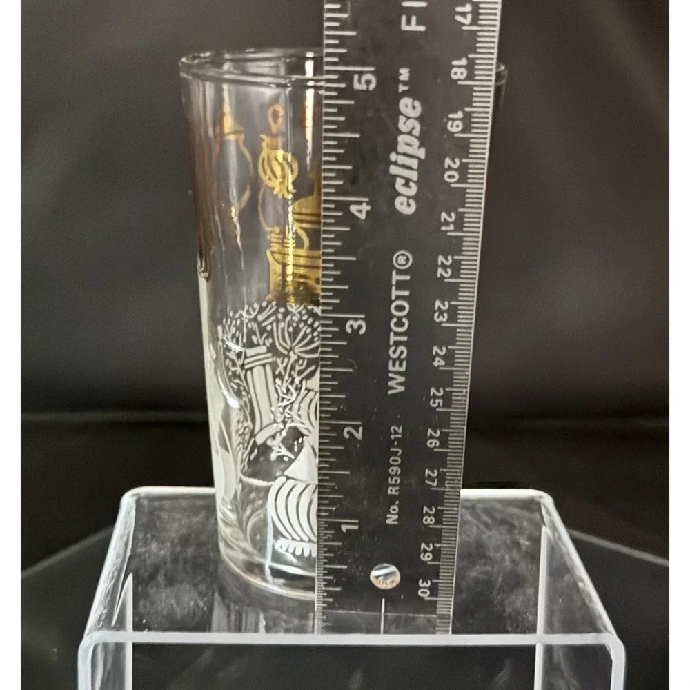 Vintage Federal Glass Homestead Florentine 8oz Tumbler White & Gold‎ Pattern EUC